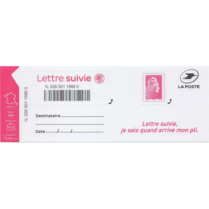 France - Autoadhésif LS7 Lettre Suivie 20g \"PHILAPOSTE\"