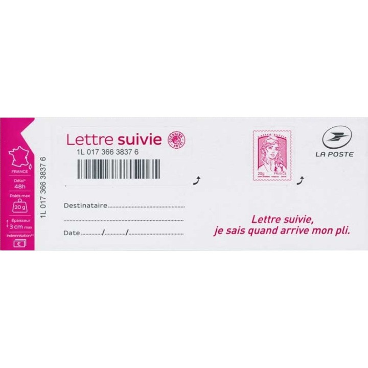 France - Autoadhésif LS3 Lettre Suivie 20g