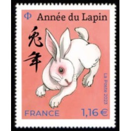 France - Nouvel An Chinois : 2023 année du lapin - petit timbre \"rose\"