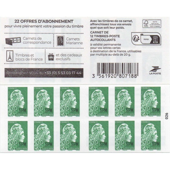 Saint-Pierre et Miquelon - Carnet 1315 Autoadhésif 2023 - Marianne l\'engagée