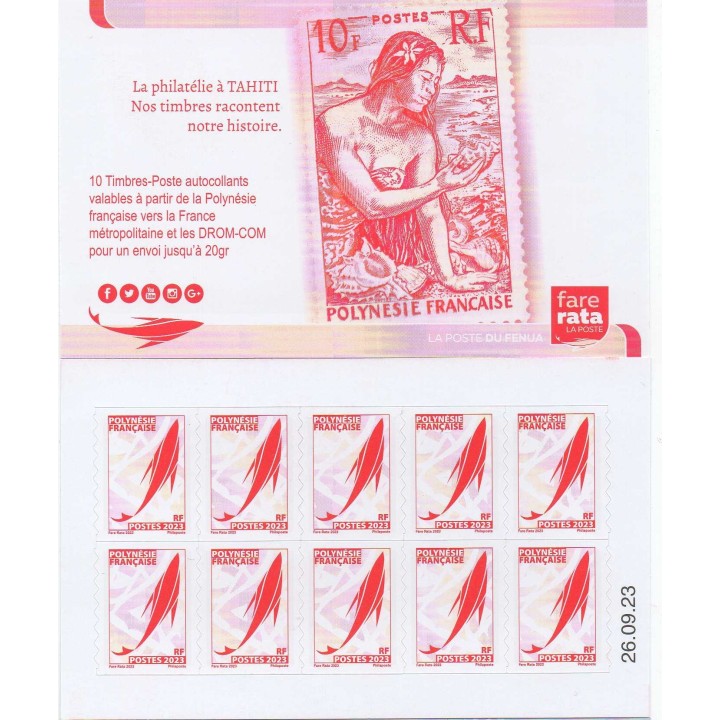 Timbre de collection Polynesie Francaise - Carnet 1334 - TVP Rouge Date 2023/09/26