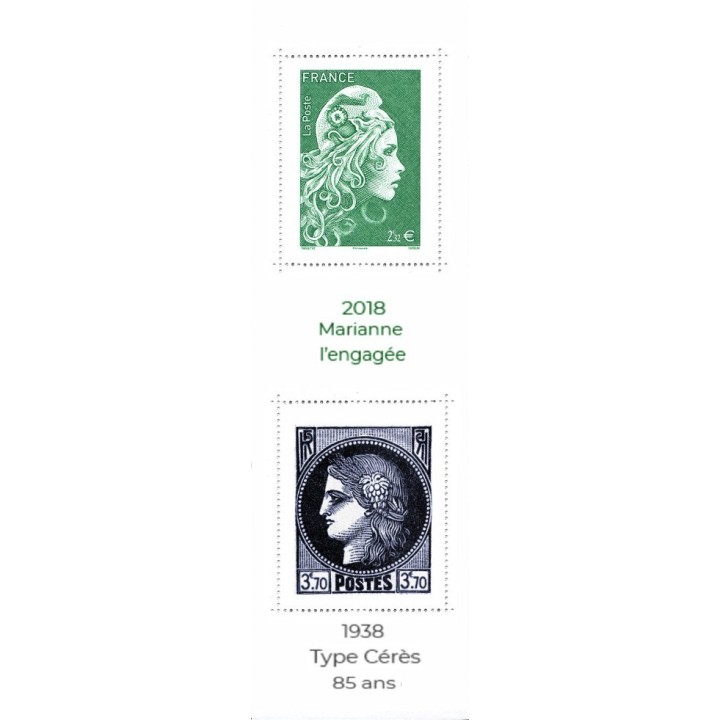 Timbre de collection France - 5737 et 5738 Couverture Carnet 2018 Marianne l Engagée - 1938 Type Cérès 85 ans