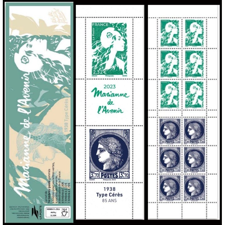 Timbre de collection France - Carnet C1533 \"2018 Marianne de l'avenir - 1938 Type Cérès 85 ans\" - Hors Abonnement