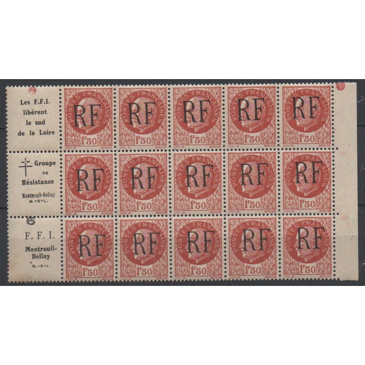 Timbre de collection France - Libération de Montreuil-Bellay N°38 - Fragment de Feuille