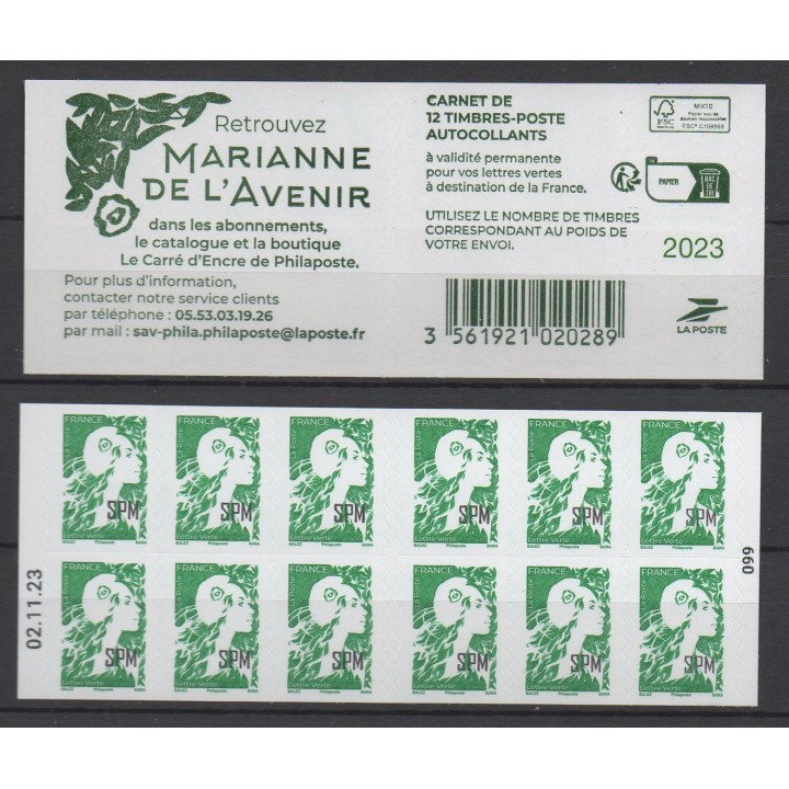 Saint-Pierre et Miquelon - Carnet 1315 Autoadhésif Edition 2023 - Marianne de l\'avenir