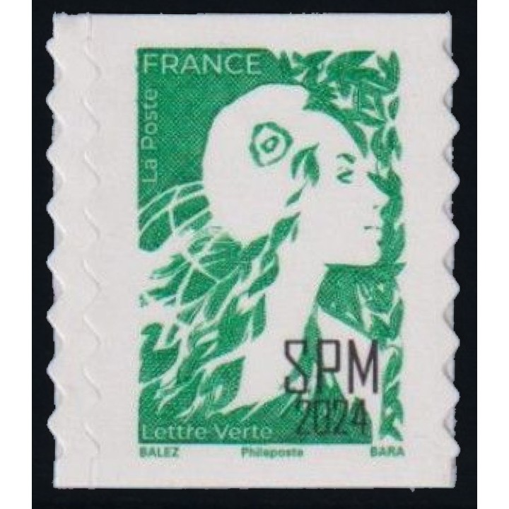 Timbre de collection Saint-Pierre et Miquelon - 2024 Autoadhésif Lettre Verte - Marianne de l\'avenir