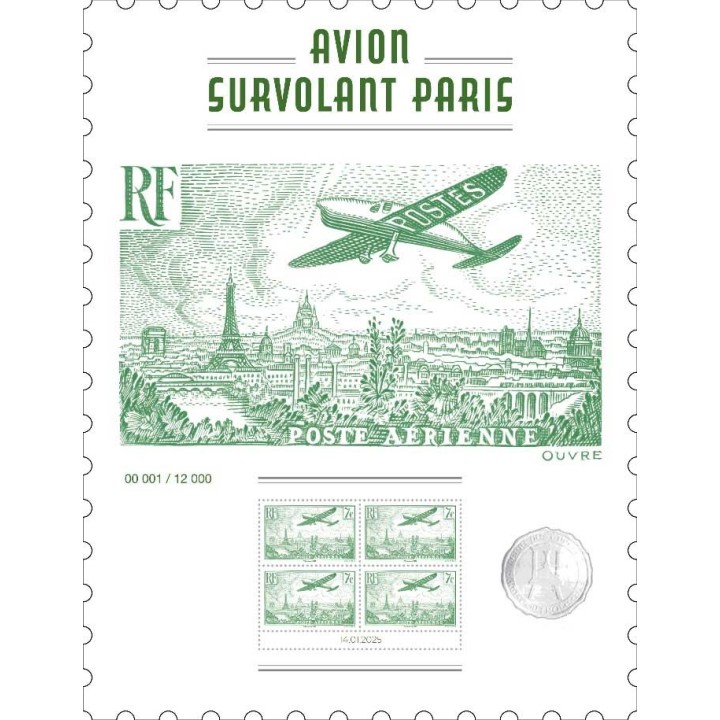 Timbre de collection France - Poste Aérienne 098 Affiche Avion survolant Paris 4x7€ - Hors Abonnement