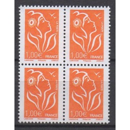 Timbre de collection France - 3739B - Timbre gommé 2025 \"Marianne Lamouche 2005-2025 - 1€ - philaposte\" - Bloc de quatre