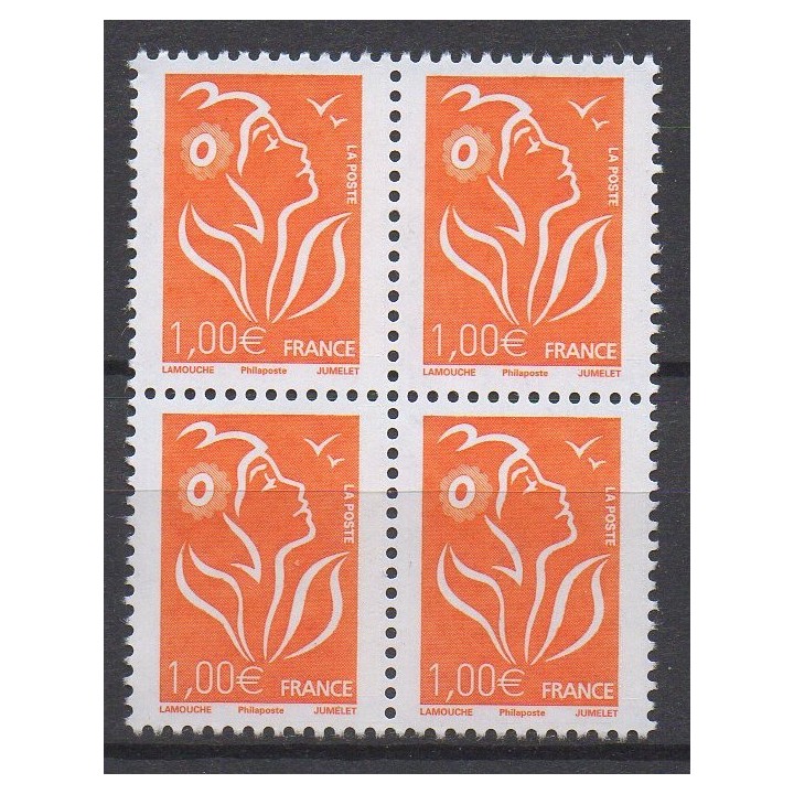 Timbre de collection France - 3739B - Timbre gommé 2025 \"Marianne Lamouche 2005-2025 - 1€ - philaposte\" - Bloc de quatre