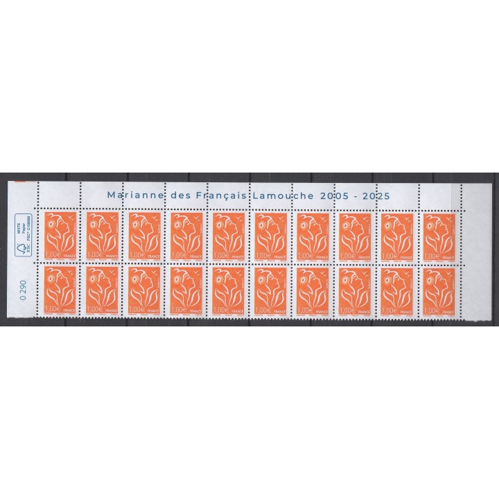 Timbre de collection France - 3739B - Timbre gommé 2025 \"Marianne Lamouche 2005-2025 - 1€ - philaposte\" - Haut de feuille