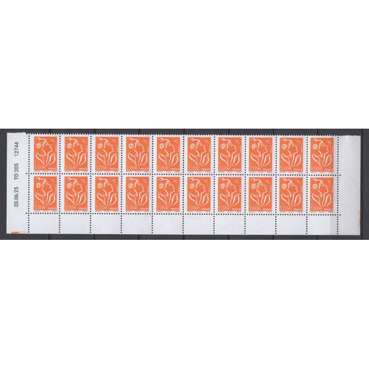 Timbre de collection France - 3739B - Timbre gommé 2025 \"Marianne Lamouche 2005-2025 - 1€ - philaposte\" - Bas de feuille