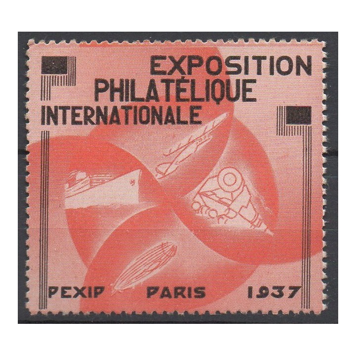 Timbre de collection France - Vignette Exposition Philatelique Internationale N°15 Couleur Orange - PEXIP PARIS 1937