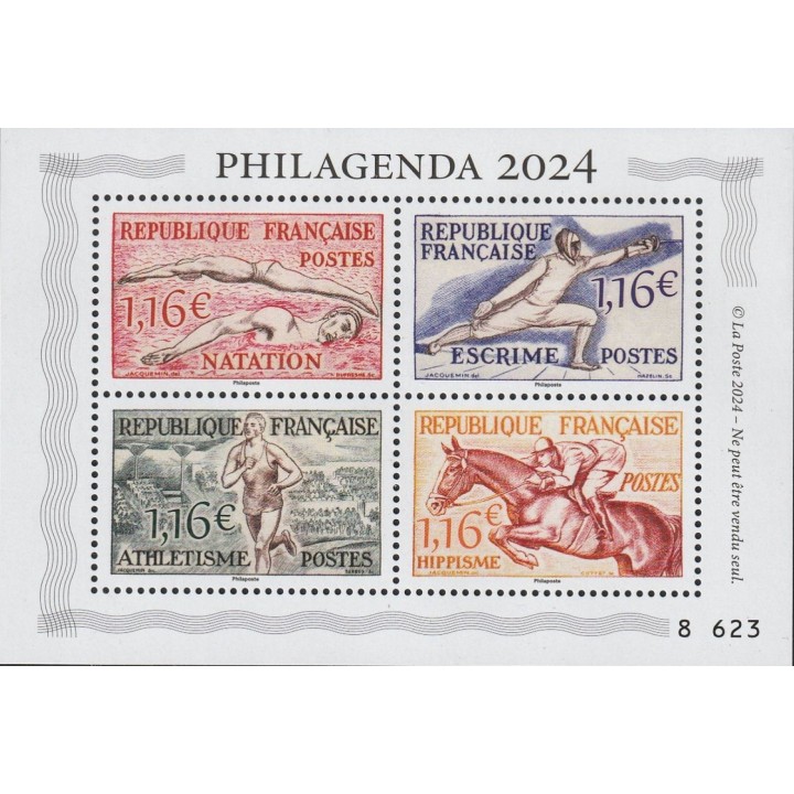 Timbre de collection France - Carnets et Ouvrages 4025 - Philagenda 2024 - Hors Abonnement - Bloc spécial \"Sport\"