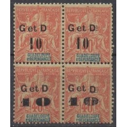 Timbre de collection Guadeloupe - 046 - bloc de quatre surcharges différentes