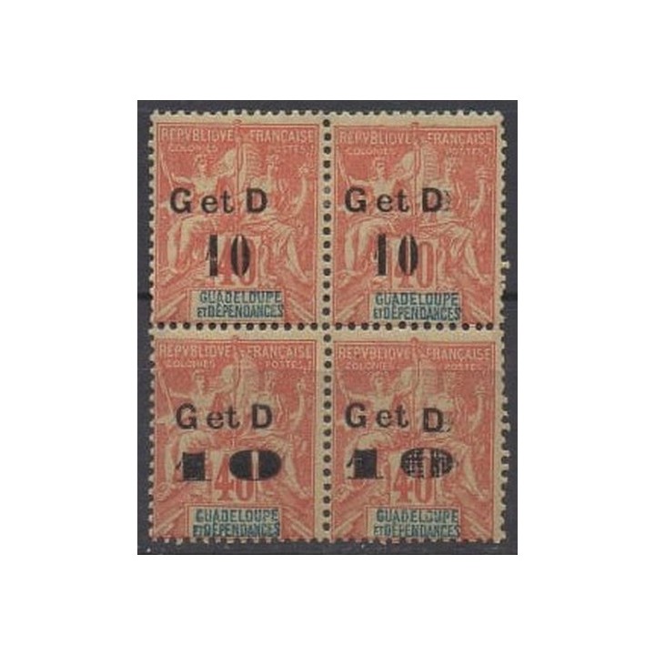 Timbre de collection Guadeloupe - 046 - bloc de quatre surcharges différentes