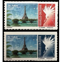Timbre de collection Nouvelle-Caledonie - 1491 et 1492 Autoadhésif 78eme salon philatelique d'autome Paris - Cagou Rouge et Bleu