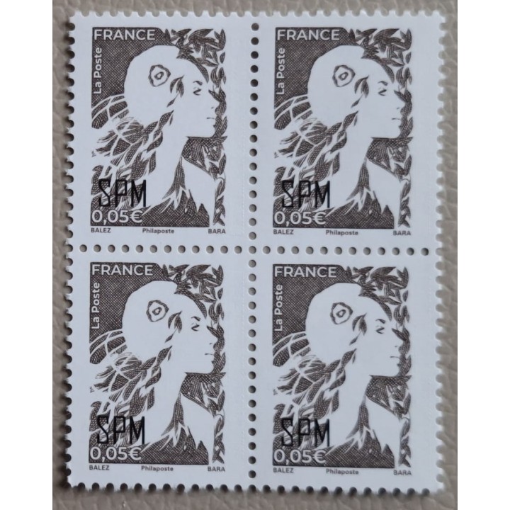 Timbre de collection Saint-Pierre et Miquelon - 1371 0.05€ Gommée - Marianne de l'avenir - Bloc de quatre