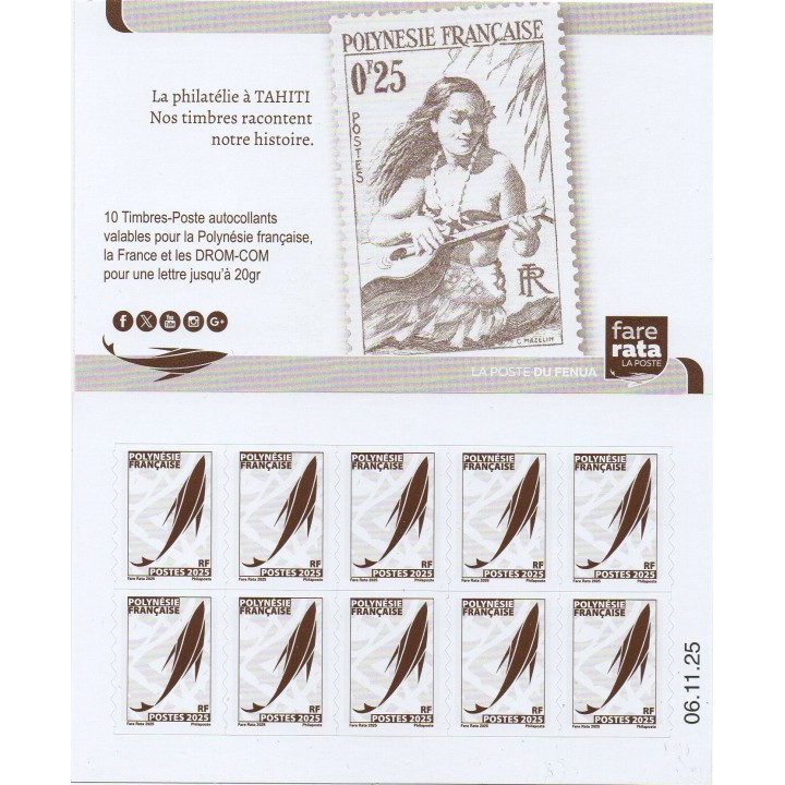 Timbre de collection Polynesie Francaise - Carnet 1380 - Marara TVP Marron Date 2025/11/06