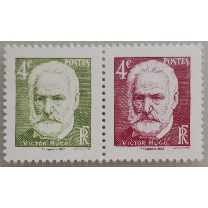 Timbre de collection France - 5922 et 5923 Timbres 4€ Vert et Rouge issus du Bloc Feuillet \"Victor Hugo (1802-1885)\"