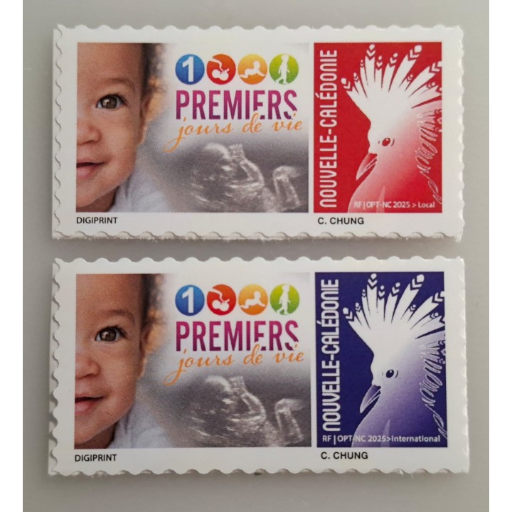 Timbre de collection Nouvelle-Caledonie - 2026 Autoadhésif 1000 premiers jours de vie - Cagou Rouge et Bleu