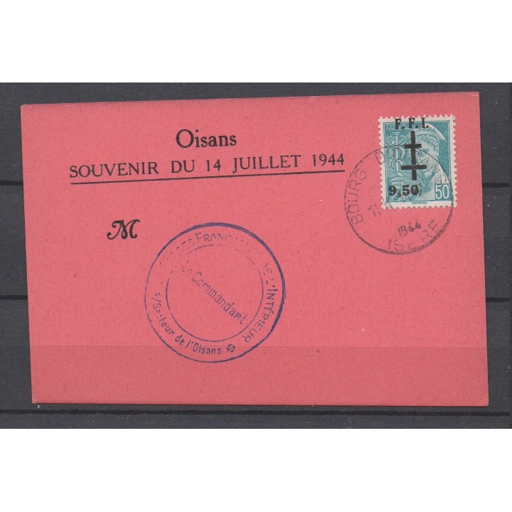 Timbre de collection France - Libération Bourg d'Oisans N°1M sur lettre
