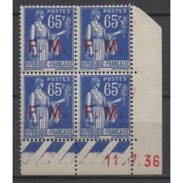 Timbre de collection France - Franchise Militaire 08 Coin Daté (1936)