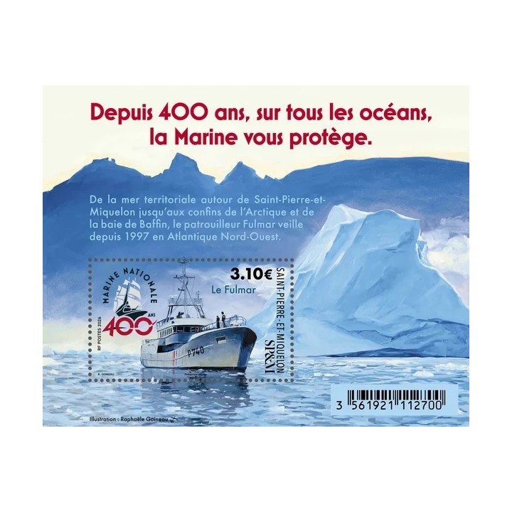 Timbre de collection Saint-Pierre et Miquelon - 2026 - Feuillet 400 ans de la Marine Nationale - Le Fulmar