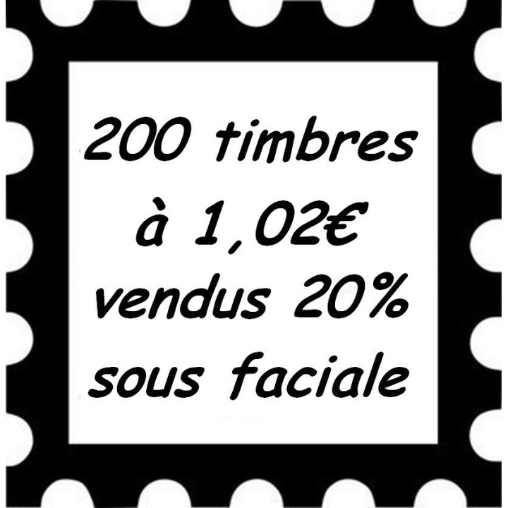 Lot de 200 timbres à 1,02 Euros