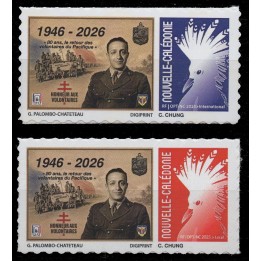 Timbre de collection Nouvelle-Caledonie - 2026 Autoadhésif 80 ans retour du bataillon du Pacifique - Cagou Rouge et Bleu
