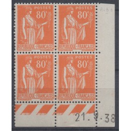 Timbre de collection France - 0366 Coin Daté (1938)