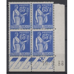 Timbre de collection France - 0365 Coin Daté (1938)