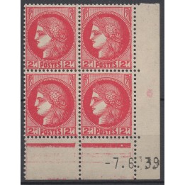 Timbre de collection France - 0373 Coin Daté (1939)