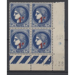 Timbre de collection France - 0486 Coin Daté (1938)