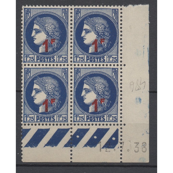 Timbre de collection France - 0486 Coin Daté (1938)