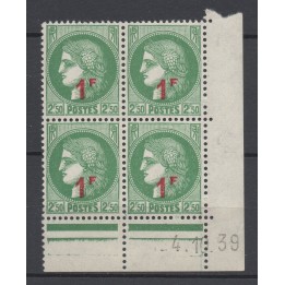 Timbre de collection France - 0488 Coin Daté (1939)