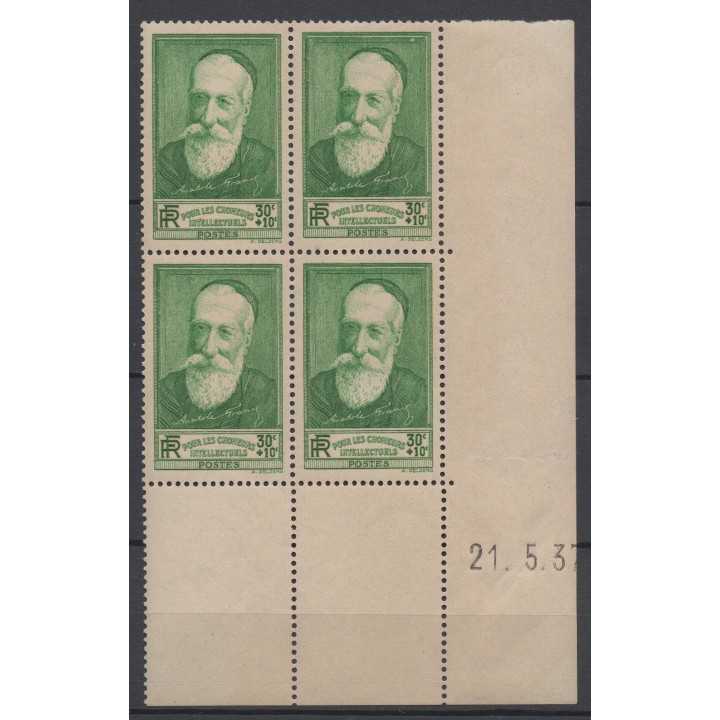 Timbre de collection France - 0343 Coin Daté (1937)