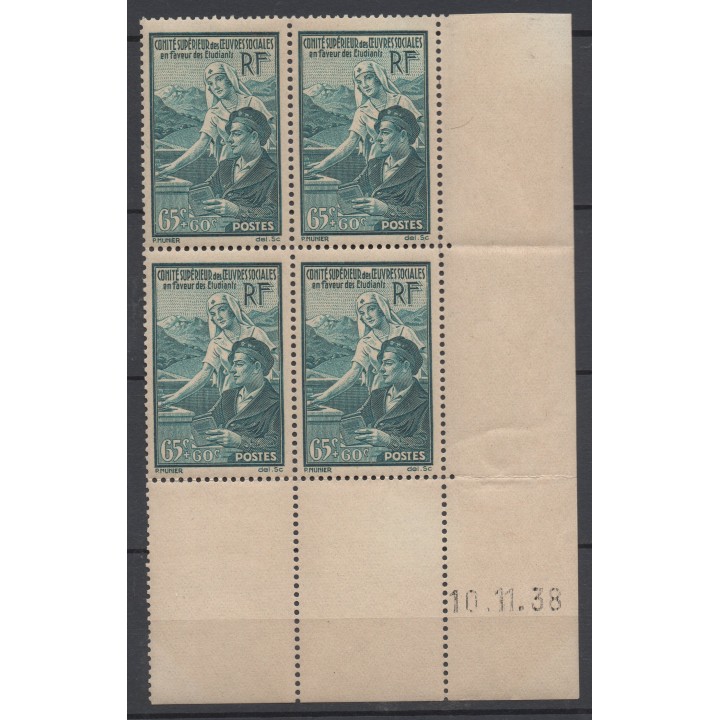 Timbre de collection France - 0417 Coin Daté (1938)