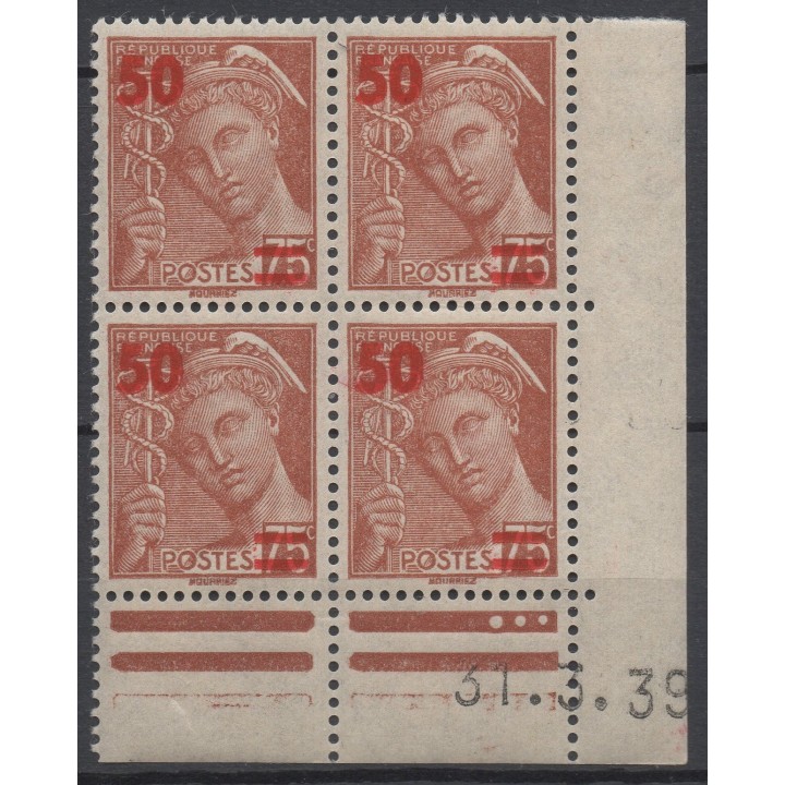 Timbre de collection France - 0477 Coin Daté (1939)