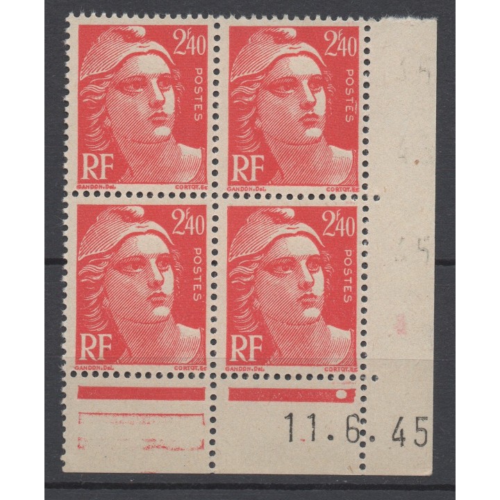 Timbre de collection France - 0714 Coin Daté (1945)