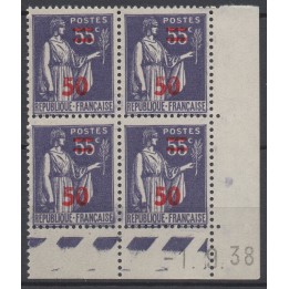 Timbre de collection France - 0478 Coin Daté (1938)