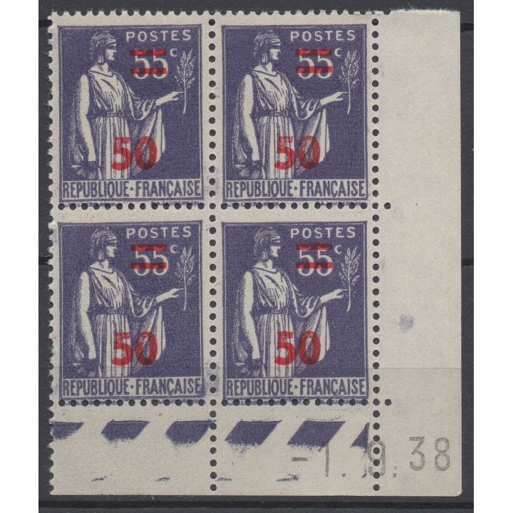 Timbre de collection France - 0478 Coin Daté (1938)