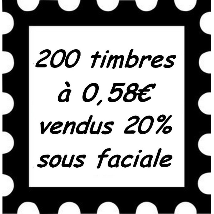 Lot de 200 timbres à 0,58 Euros