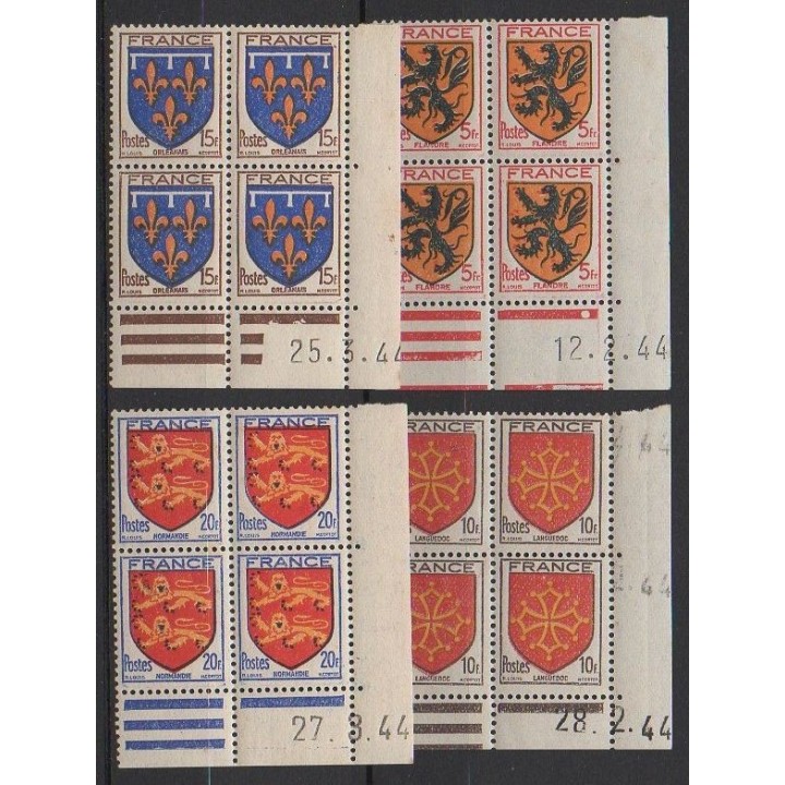 France - 0602 à 0605 Coin Daté (1944)
