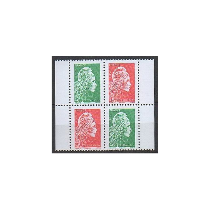 France - 5252 & 5253 - Marianne-L\'Engagée-Gommée-Bloc-de-Quatre-issu-du-Carnet