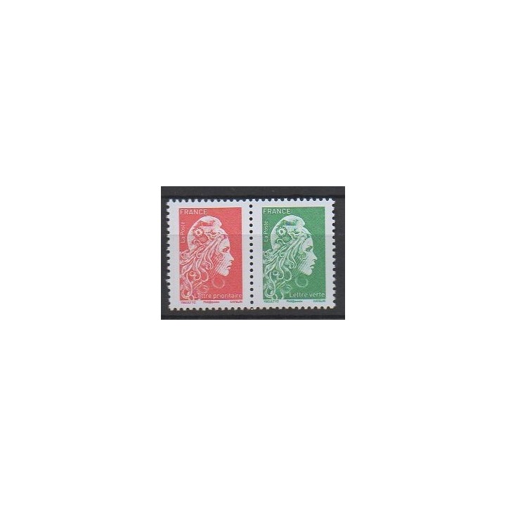 France - 5252 & 5253 - Marianne-L\'Engagée-Gommée-Paire-Horizontale-R+V-issue-du-Carnet