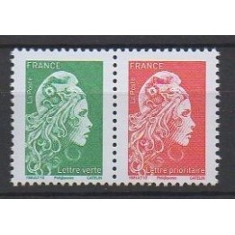 France - 5252 & 5253 - Marianne-L\'Engagée-Gommée-Paire-Horizontale-V+R-issue-du-Carnet