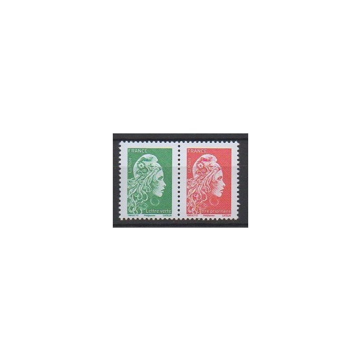 France - 5252 & 5253 - Marianne-L\'Engagée-Gommée-Paire-Horizontale-V+R-issue-du-Carnet