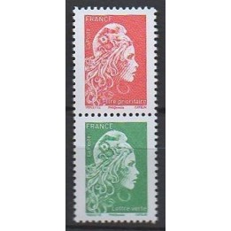 France - 5252 & 5253 - Marianne-L\'Engagée-Gommée-Paire-Verticale-R+V-issue-du-Carnet