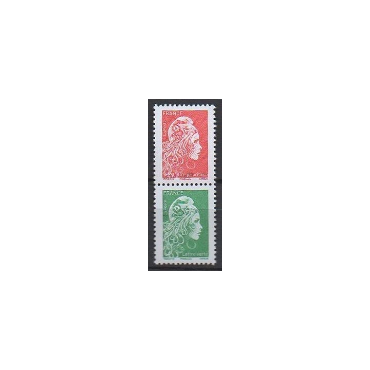 France - 5252 & 5253 - Marianne-L\'Engagée-Gommée-Paire-Verticale-R+V-issue-du-Carnet
