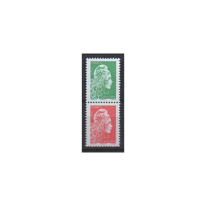 France - 5252 & 5253 - Marianne-L\'Engagée-Gommée-Paire-Verticale-V+R-issue-du-Carnet